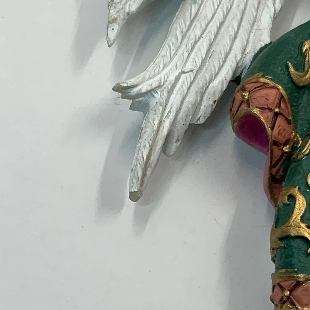 Vintage Angel Wall Plaque Playing Violin‎ Resin Sculpture Green Gold 12 Inch